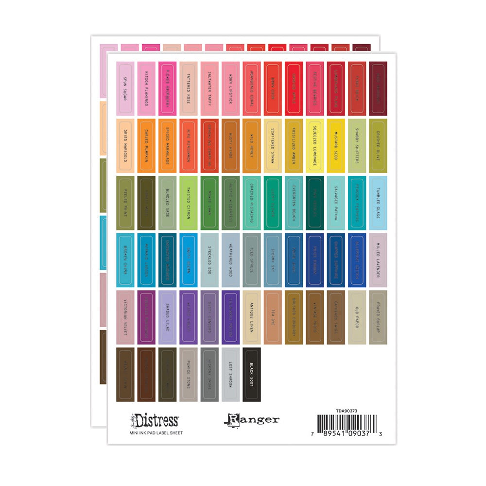 Tim Holtz Distress Mini Ink Pad Label Sheets With Black Printing Bundle Of 2
