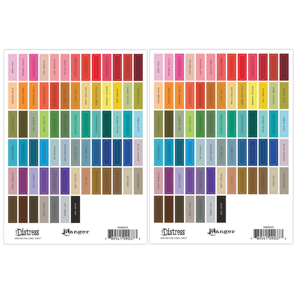 Tim Holtz Distress Mini Ink Pad Label Sheets With Black Printing Bundle Of 2 Layout