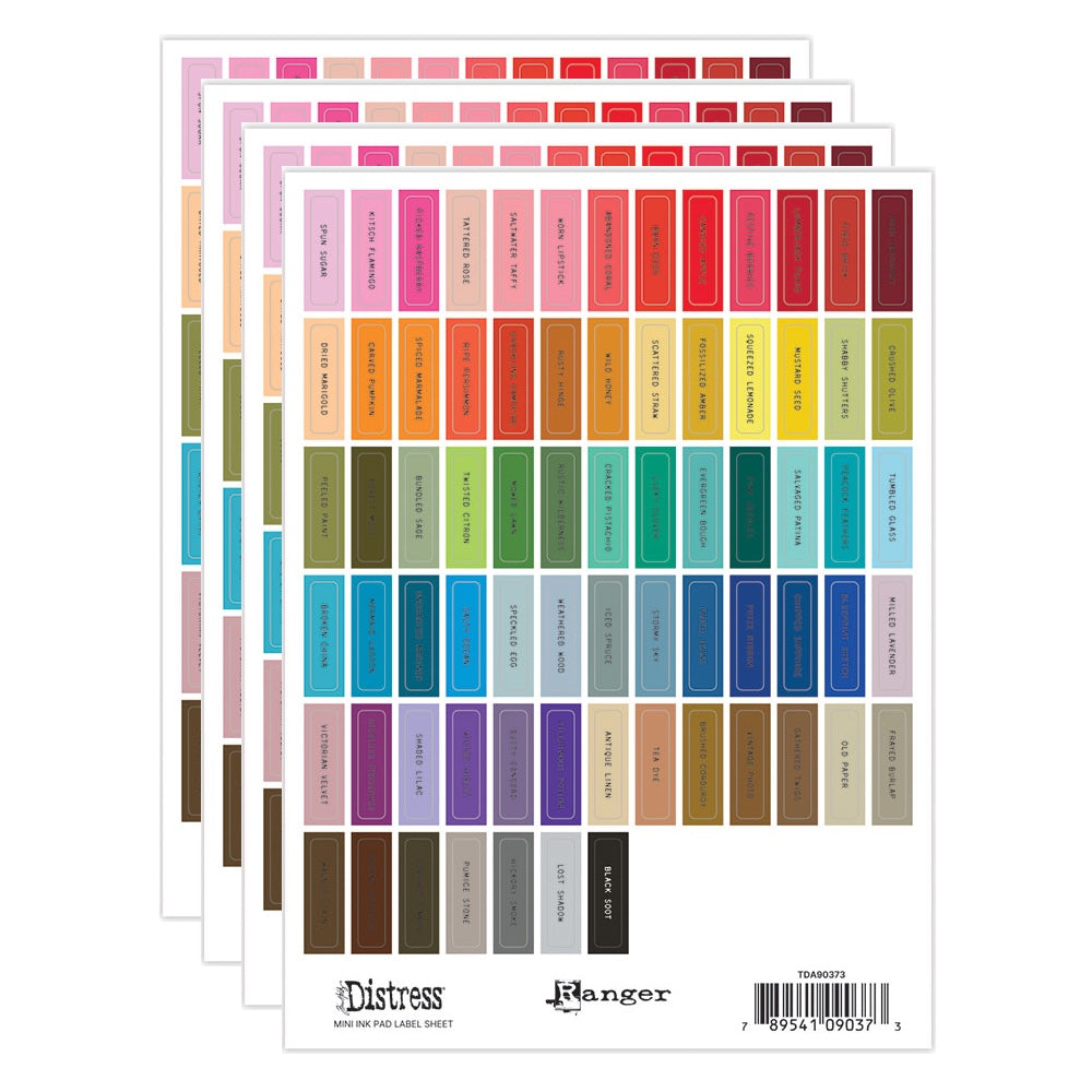 Tim Holtz Distress Mini Ink Pad Label Sheets With Black Printing Bundle Of 4