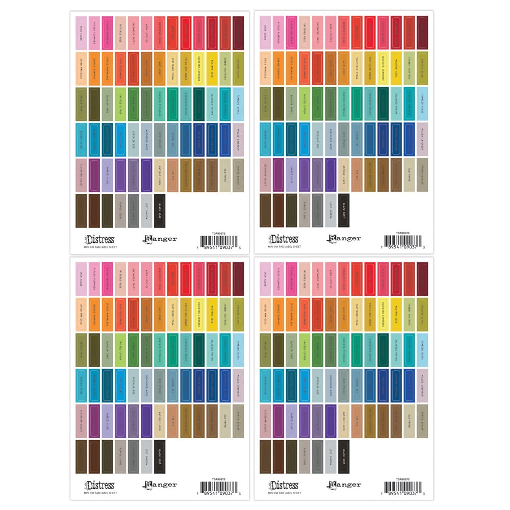 Tim Holtz Distress Mini Ink Pad Label Sheets With Black Printing Bundle Of 4 Layout