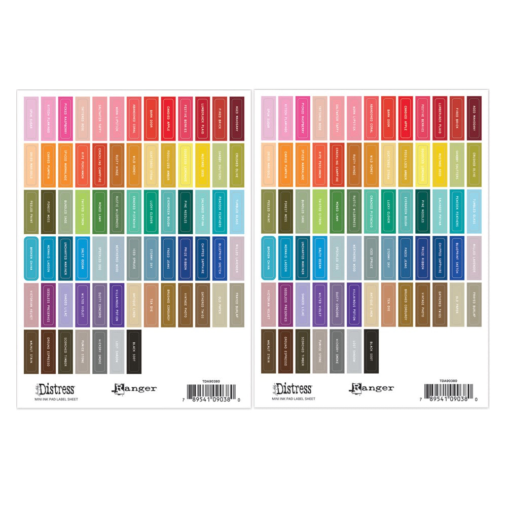 Tim Holtz Distress Mini Ink Pad Label Sheets With White Printing Bundle Of 2 Layout