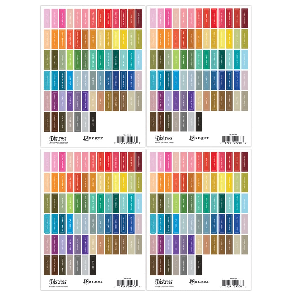 Tim Holtz Distress Mini Ink Pad Label Sheets With White Printing Bundle Of 4 Layout
