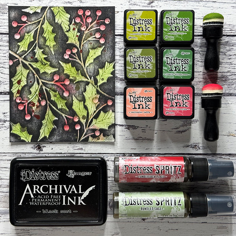 Tim Holtz Distress Mini Ink Pad Saltwater Taffy Ranger tdp79637 Christmas Holly Background | color-code:ALT02
