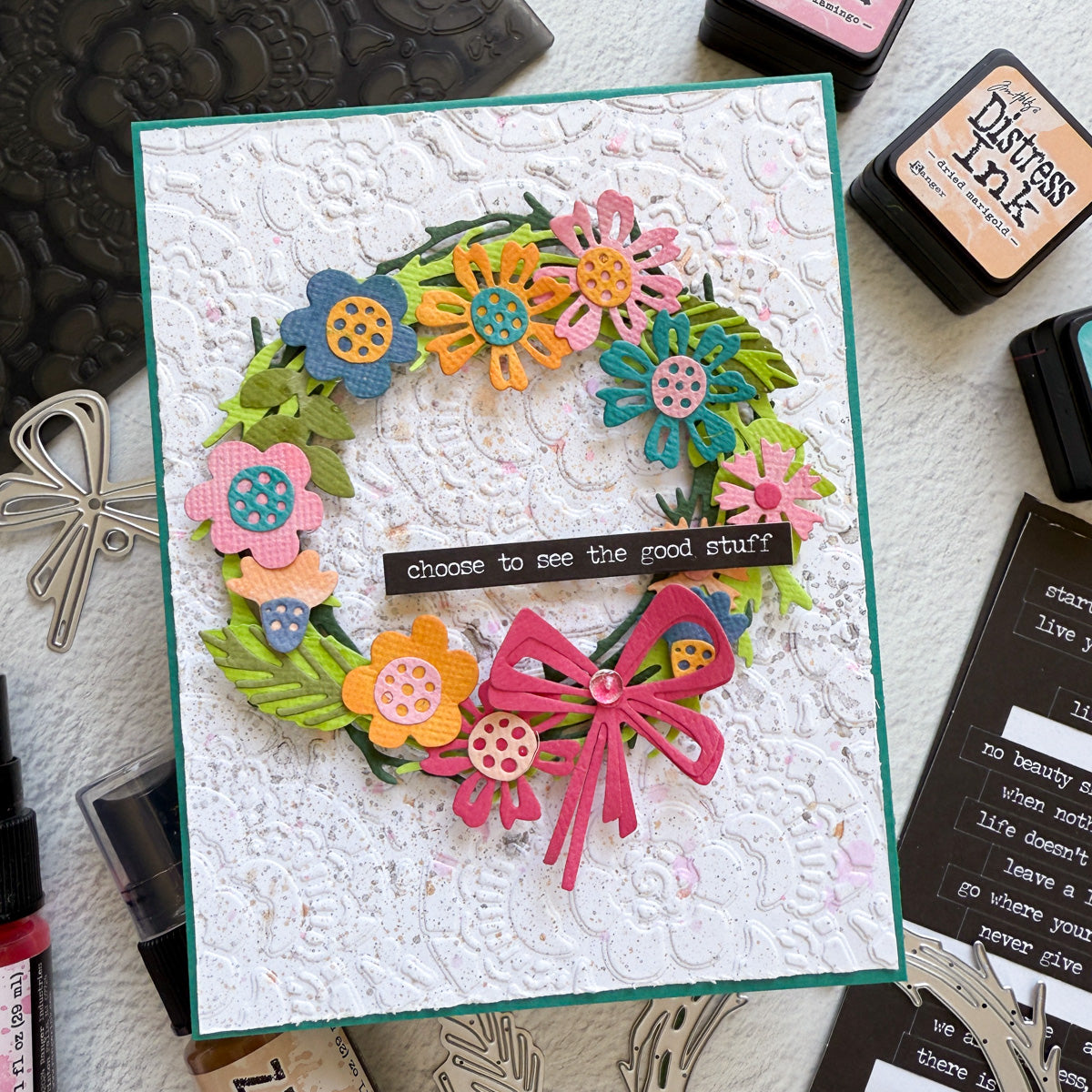 Tim Holtz Distress Mini Ink Pad Twisted Citron Ranger TDP47322 Spring Wreath Card | color-code:ALT998