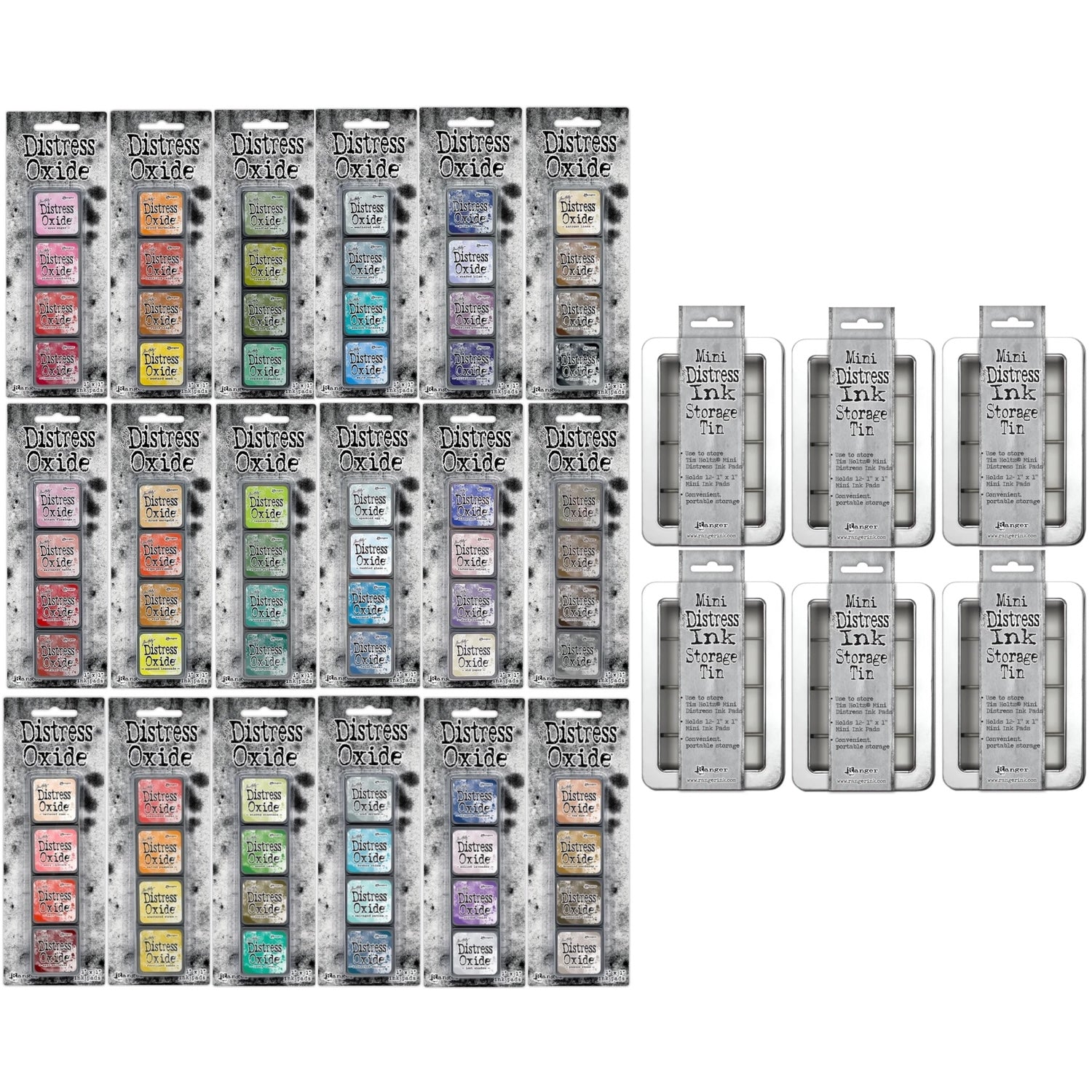 Tim Holtz Distress Mini Oxide Ink Pad Kits 1-18 And 6 Storage Tins I Want It All Bundle