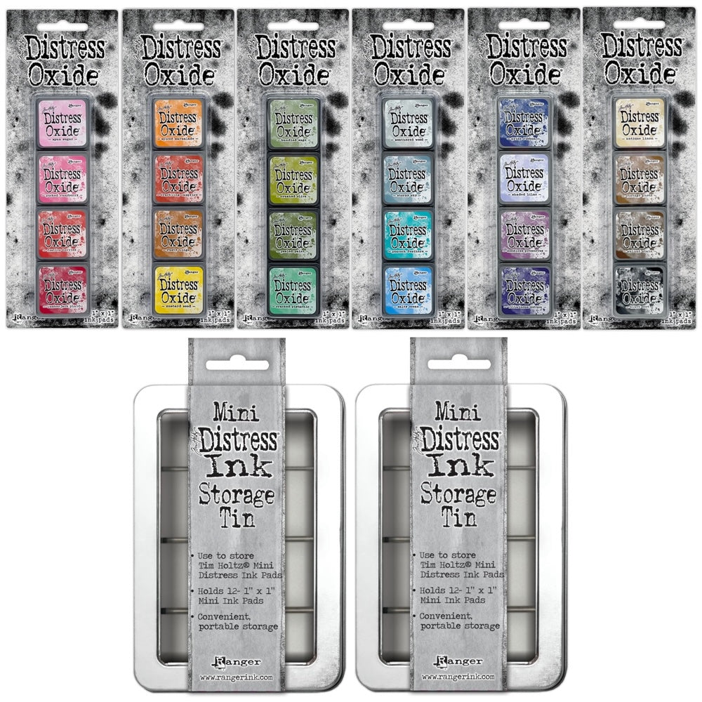 Tim Holtz Distress Mini Oxide Ink Pad Kits 1-6 And 2 Storage Tins