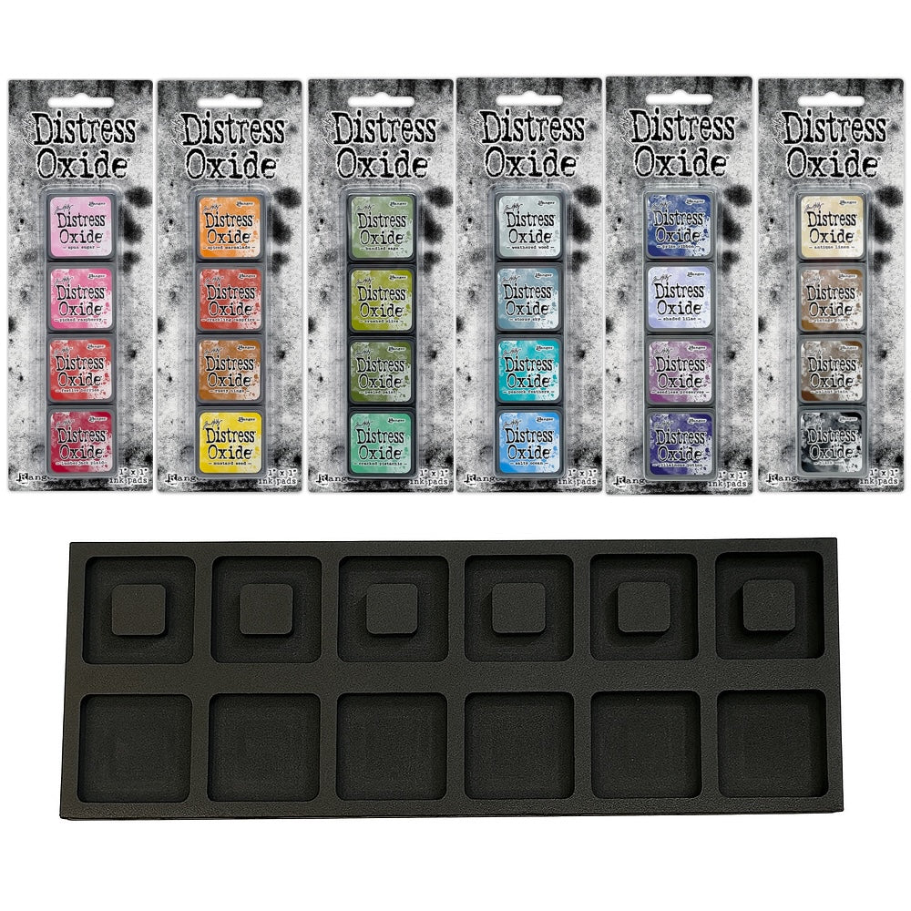 Tim Holtz Distress Mini Oxide Ink Pad Kits 1-6 And Ink Stand Black Mini Palette Bundle