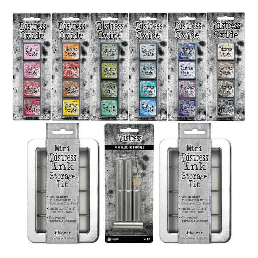 Tim Holtz Distress Mini Oxide Ink Pad Kits 1-6 Mini Blending Brushes A ...