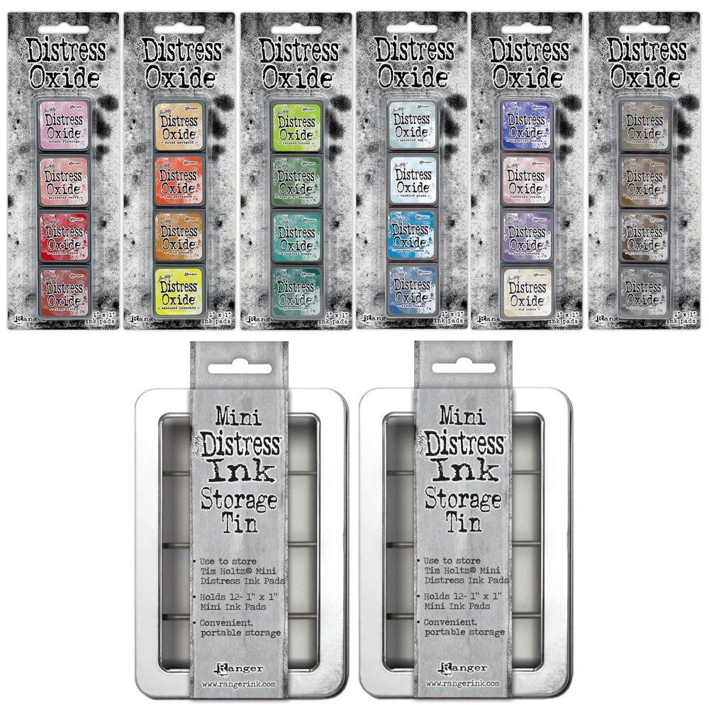 Tim Holtz Distress Mini Oxide Ink Pad Kits 7-12 And 2 Storage Tins Bundle
