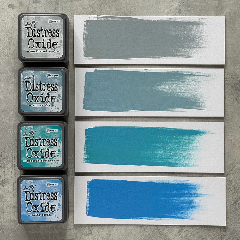 Tim Holtz Distress Mini Oxide Ink Pads Kit 4 And Reinkers Bundle Swatches | color-code:ALT01