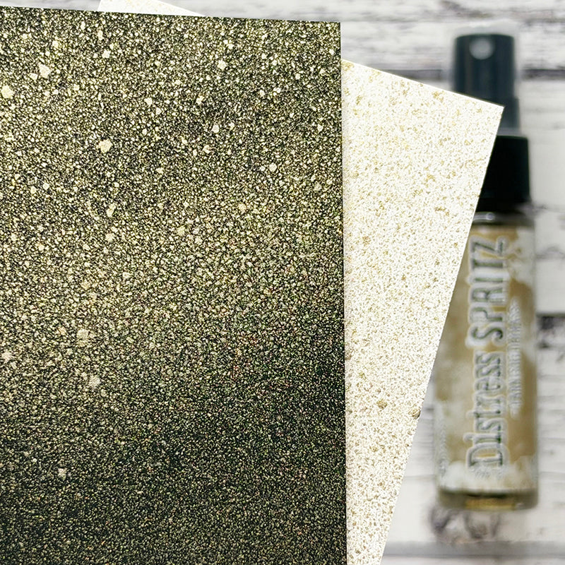 Tim Holtz Distress Seasonal 2026 I Want It All Bundle Tarnished Brass Spritz Swatch