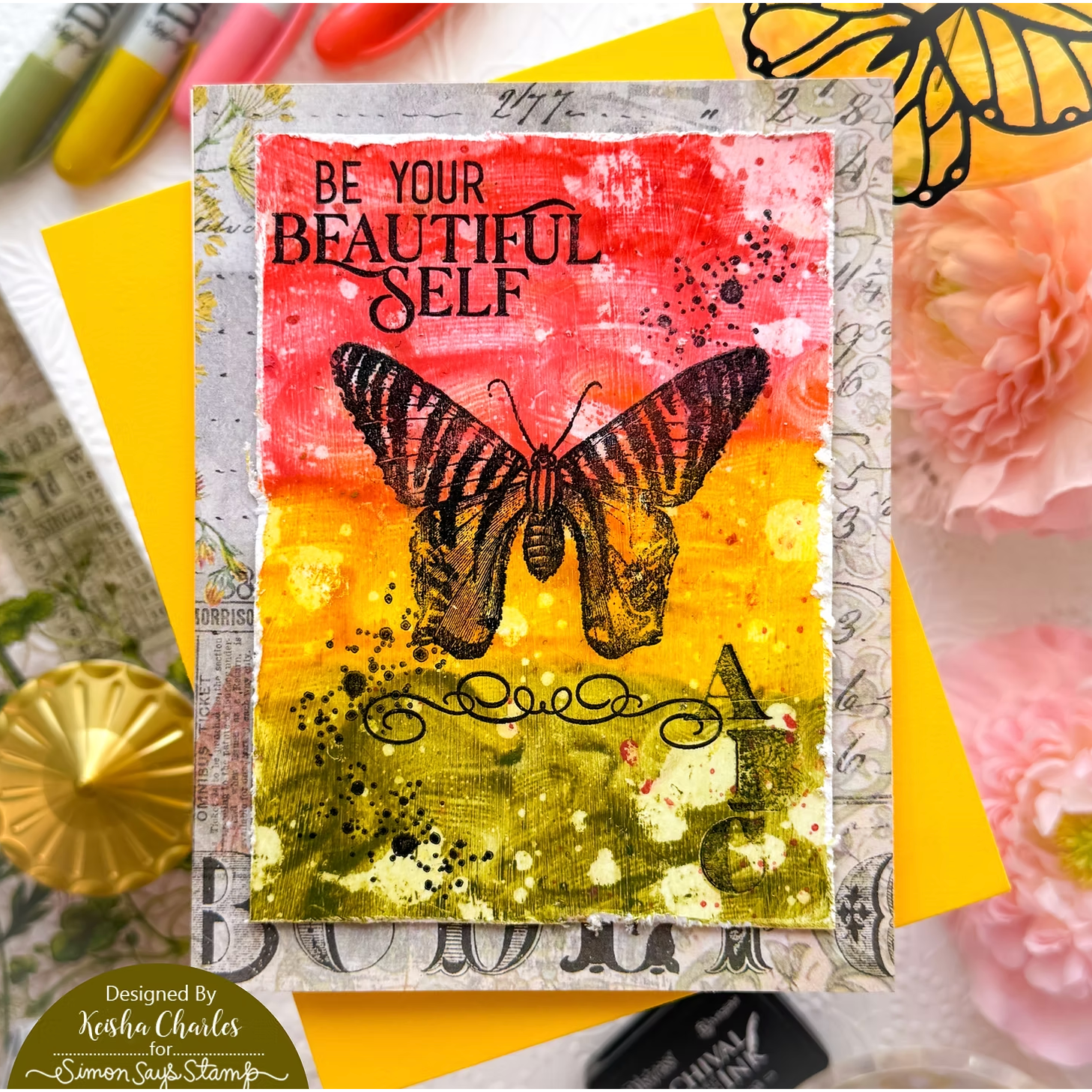 Tim Holtz Distress Spray Stain Antique Linen Ranger TSS42136 Distress Crayons Card | color-code:ALT06