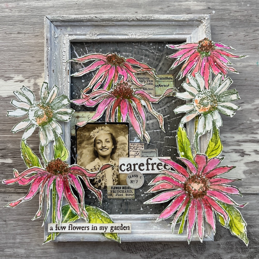 Tim Holtz Distress Spray Stain Pumice Stone Ranger TSS42426 Pink Coneflowers Frame | color-code:ALT04
