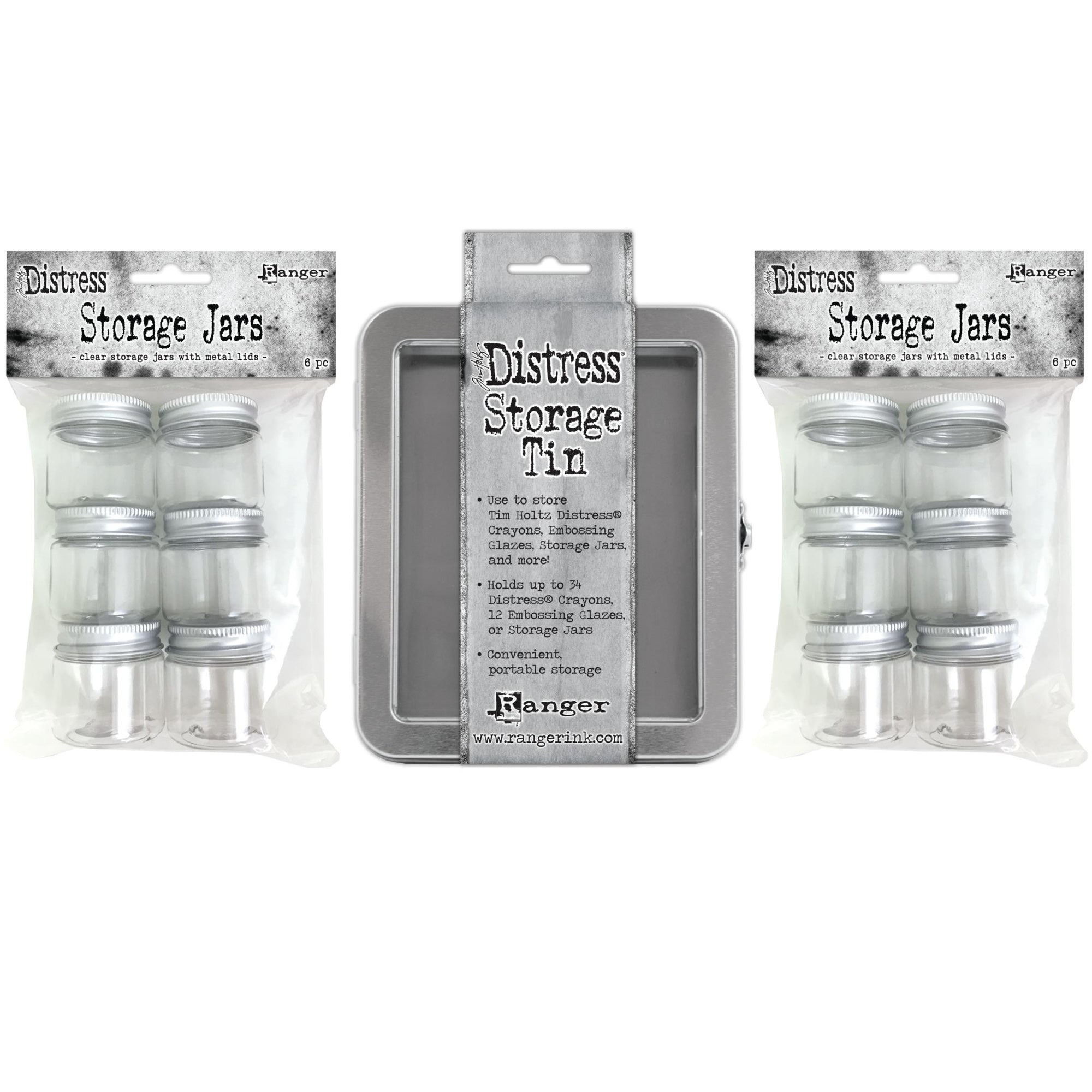 Tim Holtz Distress Storage Tin And 12 Empty Jars Bundle
