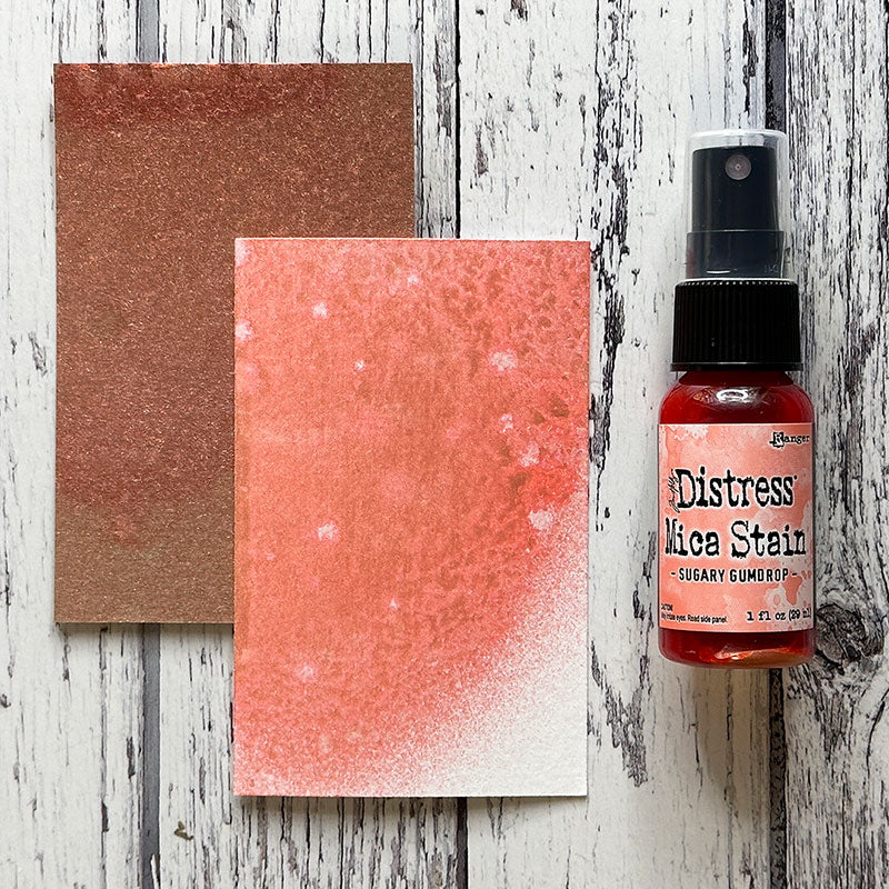 Tim Holtz Distress Sugary Gumdrop Mica Stain Ranger tsh87410 Swatches And Bottle
