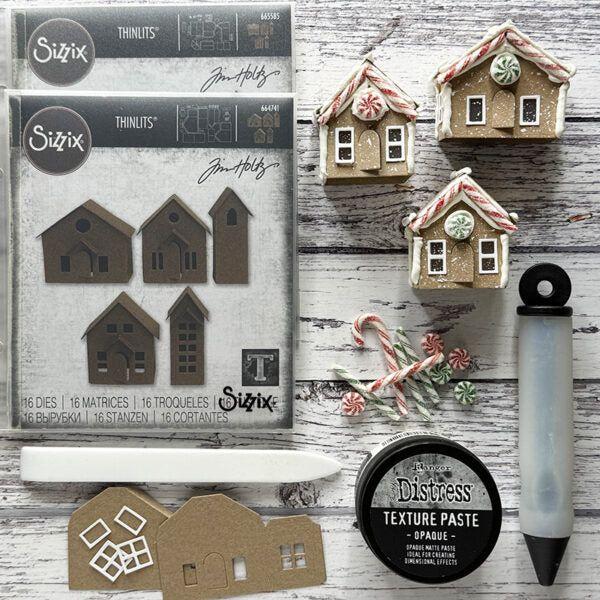 Tim Holtz Distress Texture Paste Opaque Ranger tda71297 Mini Christmas Houses | color-code:ALT19