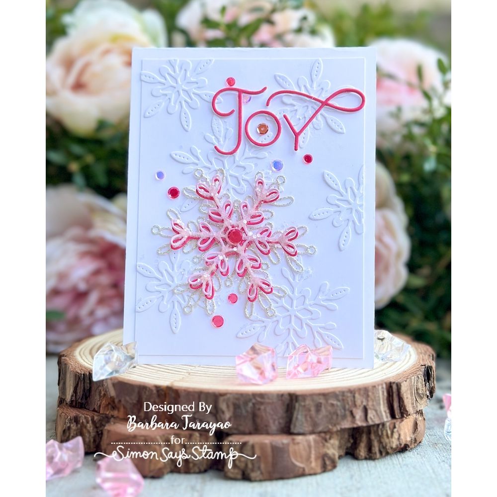 Tim Holtz Distress Texture Paste Pearlescent Ranger tda96382 Joy Pink And Red Snowflake Card by Barbara Tarayao