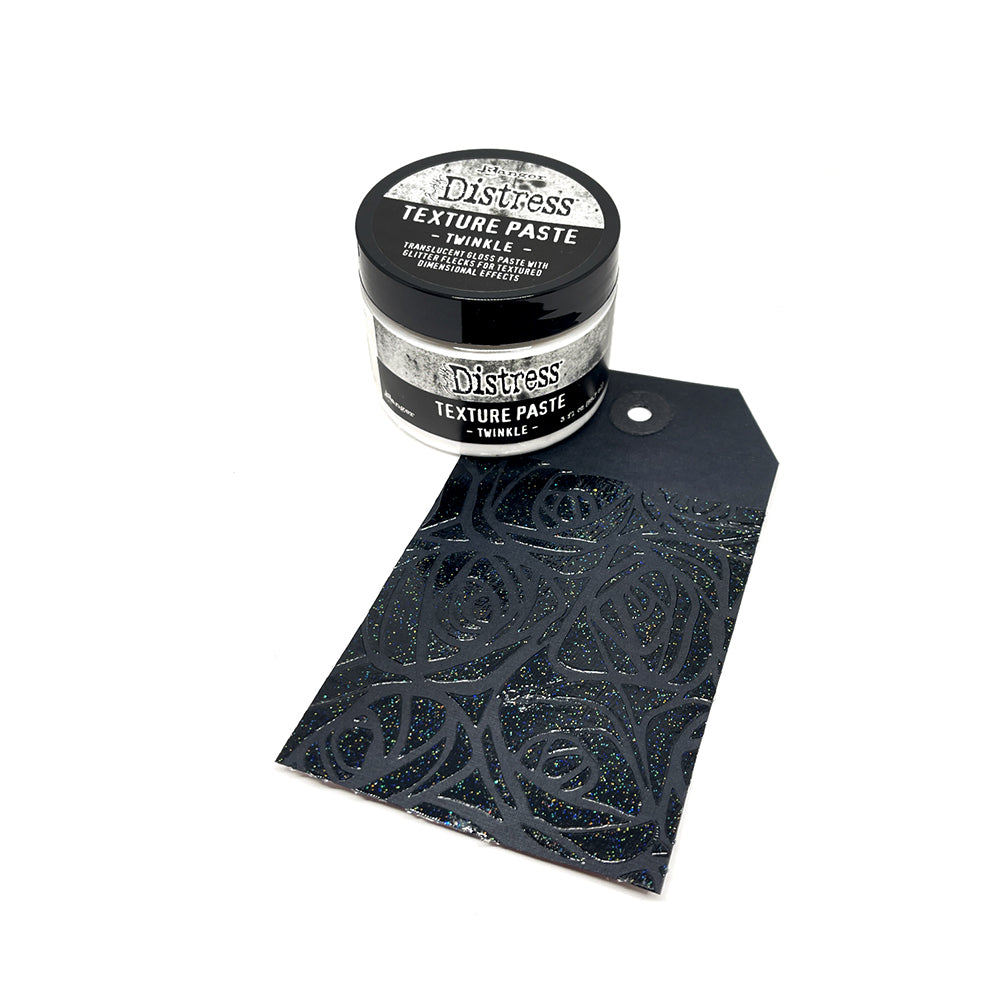 Tim Holtz Distress Texture Paste Twinkle 3 oz. Ranger tda91974 Tag Example