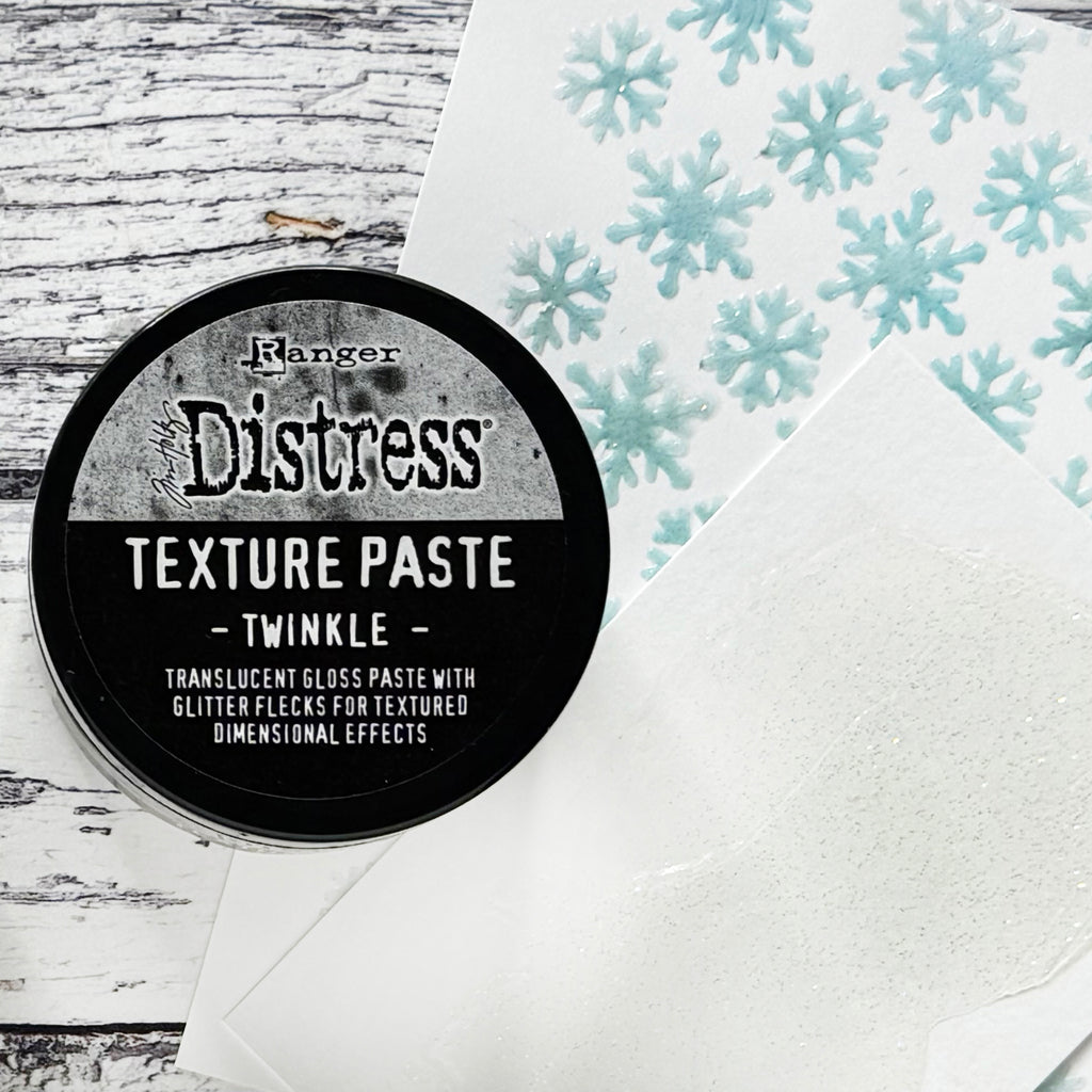 Tim Holtz Distress Texture Paste Twinkle And Distress Snowflakes Bundle Twinkly Swatch