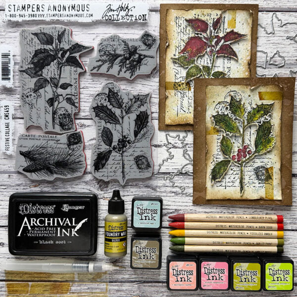 Tim Holtz Distress Watercolor Pencil Pine Needles Ranger Holiday Cards And Tags | color-code:ALT01