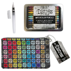Tim Holtz Distress Watercolor Pencils 1 Waterbrush And 5x8 Zipper Bag Bundle