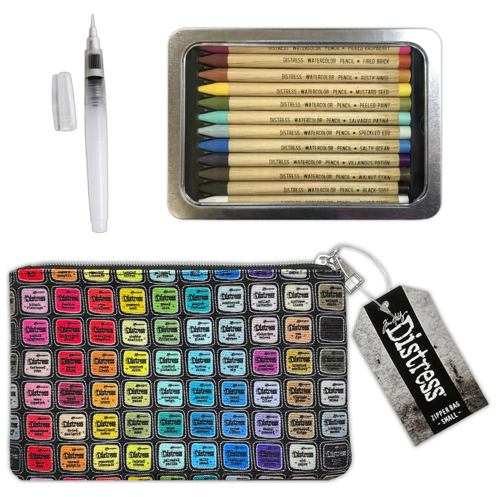 Tim Holtz Distress Watercolor Pencils 1 Waterbrush And 5x8 Zipper Bag Bundle Out Of Pack