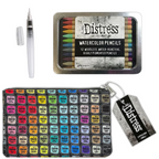 Tim Holtz Distress Watercolor Pencils 2 Waterbrush And 5x8 Zipper Bag Bundle