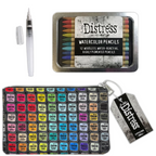 Tim Holtz Distress Watercolor Pencils 3 Waterbrush And 5x8 Zipper Bag Bundle