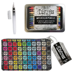 Tim Holtz Distress Watercolor Pencils 6 Waterbrush And 5x8 Zipper Bag Bundle
