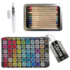 Tim Holtz Distress Watercolor Pencils 6 Waterbrush And 5x8 Zipper Bag Bundle Out of Pack