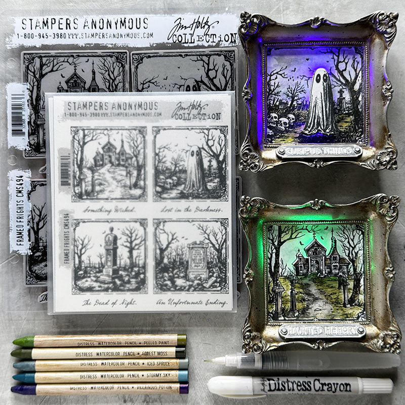 Tim Holtz Distress Watercolor Pencils Set 1 Ranger tdh76308 Framed Halloween Art | color-code:ALT0991