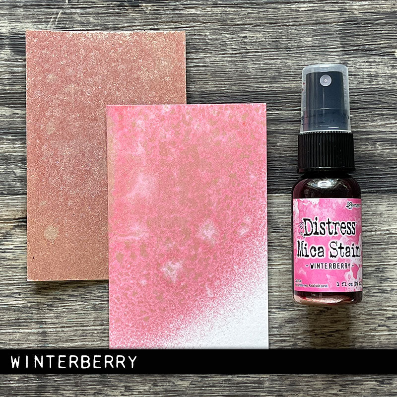 Tim Holtz Distress Winterberry Mica Stain Ranger tsh87472 Swatches And Bottle Side by Side