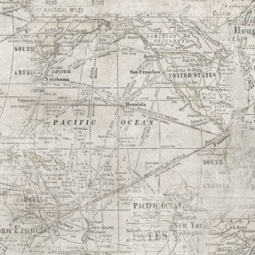 Tim Holtz Eclectic Elements Fabric By The Yard Monochrome Expedition Parchment maps pacific ocean United States