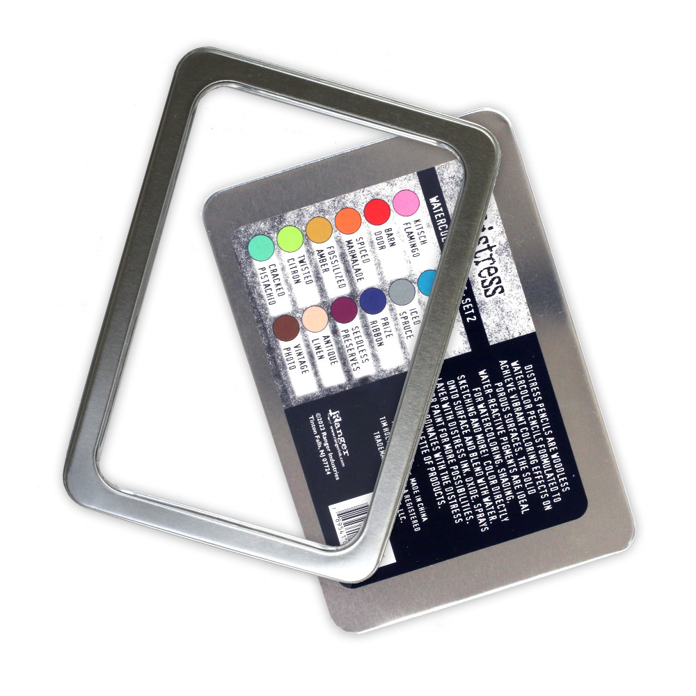 Tim Holtz Empty Distress Watercolor Pencil Tin Back of tin