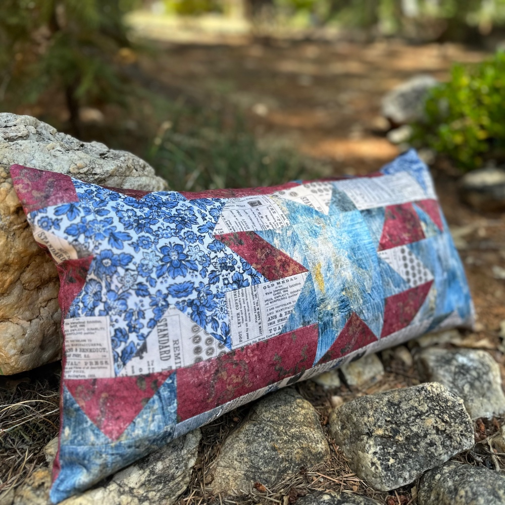 Tim Holtz Fabric By The Yard Blue Vintage Canvas Cloth ccth029 Eclectic Elements Stars and Stripes Pillow Richele Christensen | color-code:ALT01