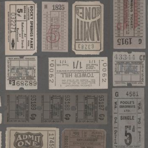 Tim Holtz Fabric By The Yard Charcoal Tickets pwth312 Eclectic Elements Palette close