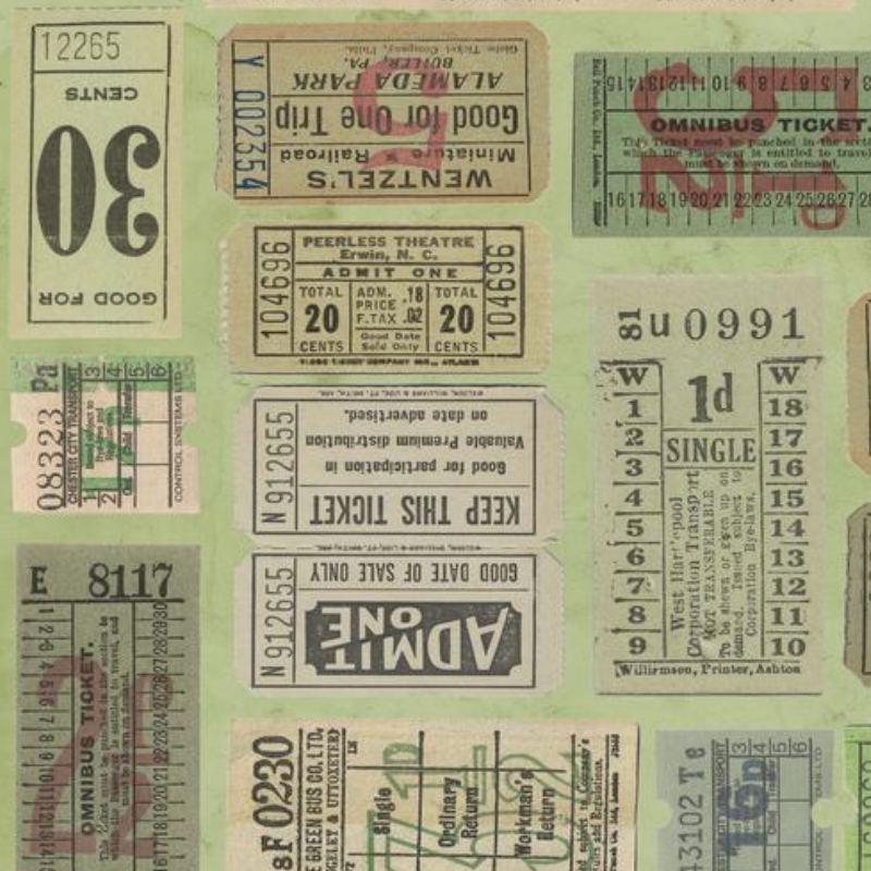  Tim Holtz Fabric By The Yard Green Tickets pwth262 Eclectic Elements Palette admit one keep this cents