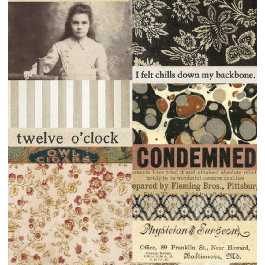 Tim Holtz Fabric By The Yard Halloween Collage pwth330 Eclectic Elements Palette close