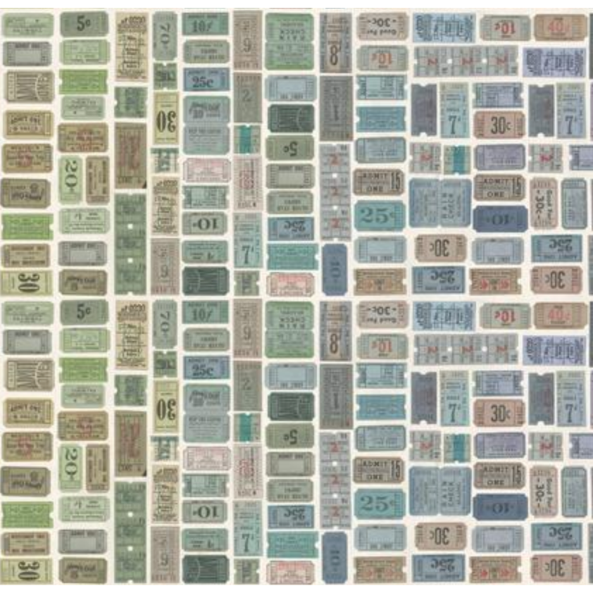 Tim Holtz Fabric By The Yard Multi Tickets pwth322 Eclectic Elements Palette close