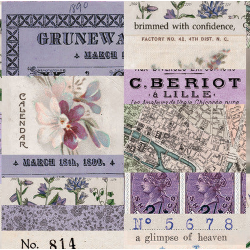 Tim Holtz Fabric By The Yard Purple Collage pwth300 Eclectic Elements Palette close