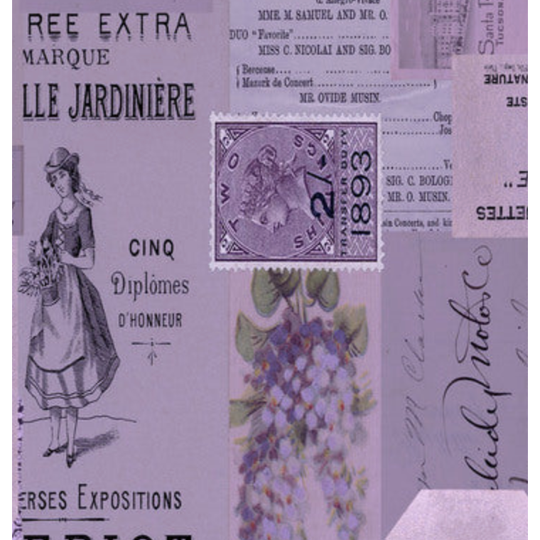 Tim Holtz Fabric By The Yard Purple Ephemera pwth305 Eclectic Elements Palette close