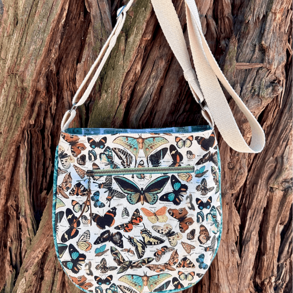 Tim Holtz Fabric By The Yard Teal Butterflies ccth027 Eclectic Elements Canvas purse | color-code:ALT01