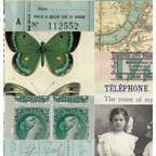 Tim Holtz Fabric By The Yard Teal Collage pwth270 Eclectic Elements Palette close