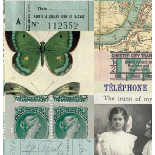 Tim Holtz Fabric By The Yard Teal Collage pwth270 Eclectic Elements Palette close