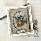 Tim Holtz Festive Overlay Stamps with Simon Says Stamp Dies Bundle setfo26 Renée Bergeron Vintage Bluebird Christmas Card