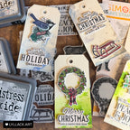Tim Holtz Festive Overlay Stamps with Simon Says Stamp Dies Bundle setfo26 Thais Carvalho Vintage Christmas Gift Tags