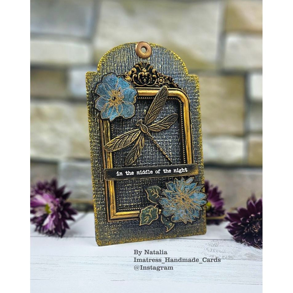 Tim Holtz Floral Elements Stamps with Simon Says Stamp Dies Bundle setfe26 Natalia Alton Dragonfly Tag