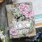 Tim Holtz Floral Elements Stamps with Simon Says Stamp Dies Bundle setfe26 Pink Flowers Love Card Shari Carroll