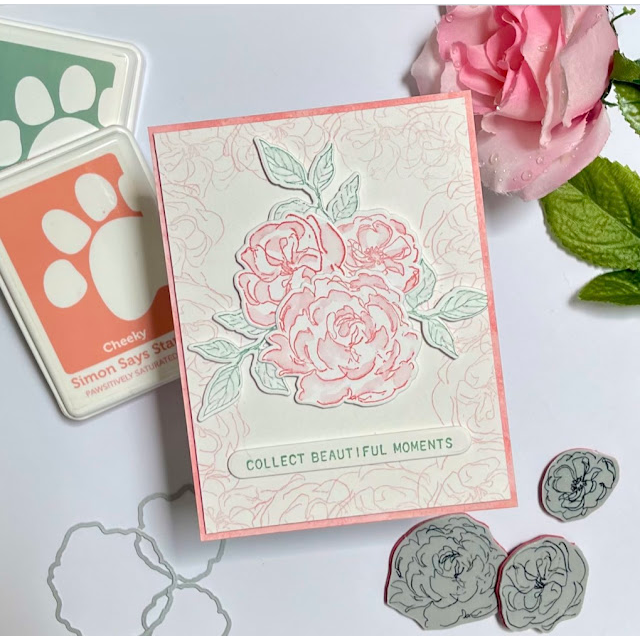 Tim Holtz Floral Elements Stamps with Simon Says Stamp Dies Bundle setfe26 Soft Pink Flowers Card Barb Engler | color-code:ALT05