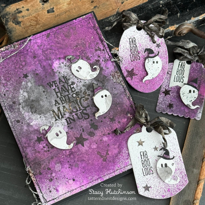 Tim Holtz Layering Moon Mask Stencils msk01 little ghosts card tags stacy hutchinson